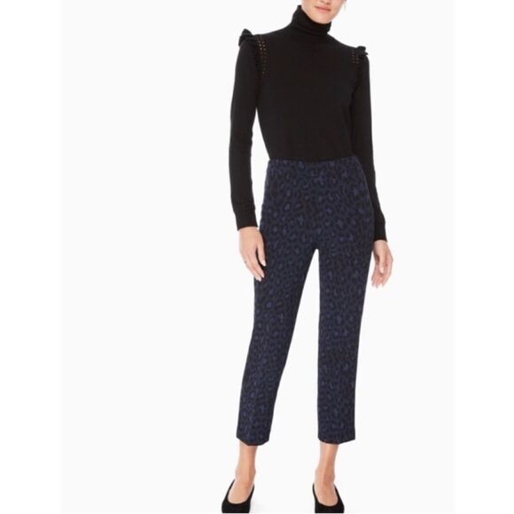 kate spade 16 Wild Ones Navy Blue Black Leopard Print Ankle Cropped Slacks - Picture 14 of 14